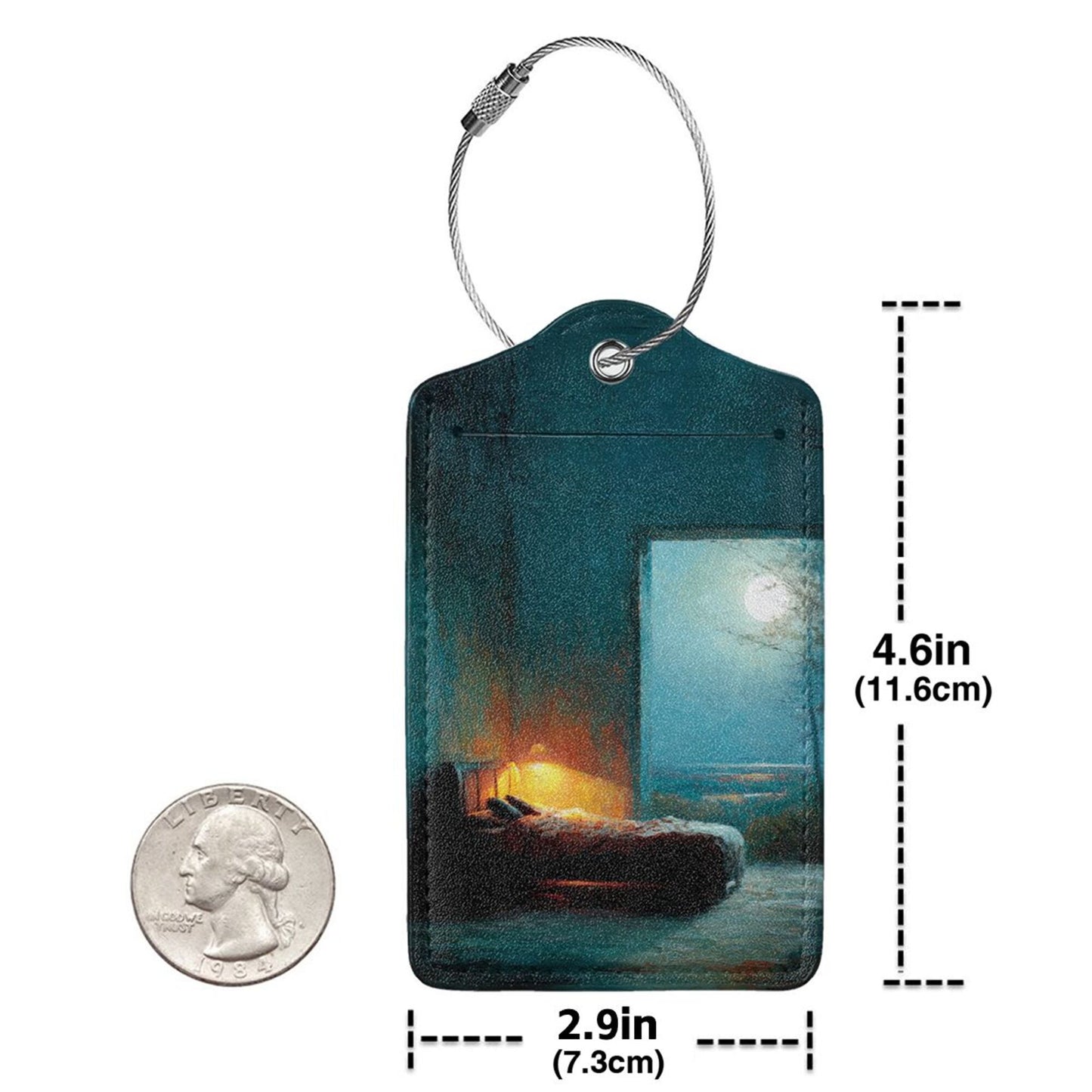 Nightscape Oil Painting Stainless Steel Leather Luggage Tags (2 - Pack, 2.9in×4.6in/7.3cm×11.6cm)