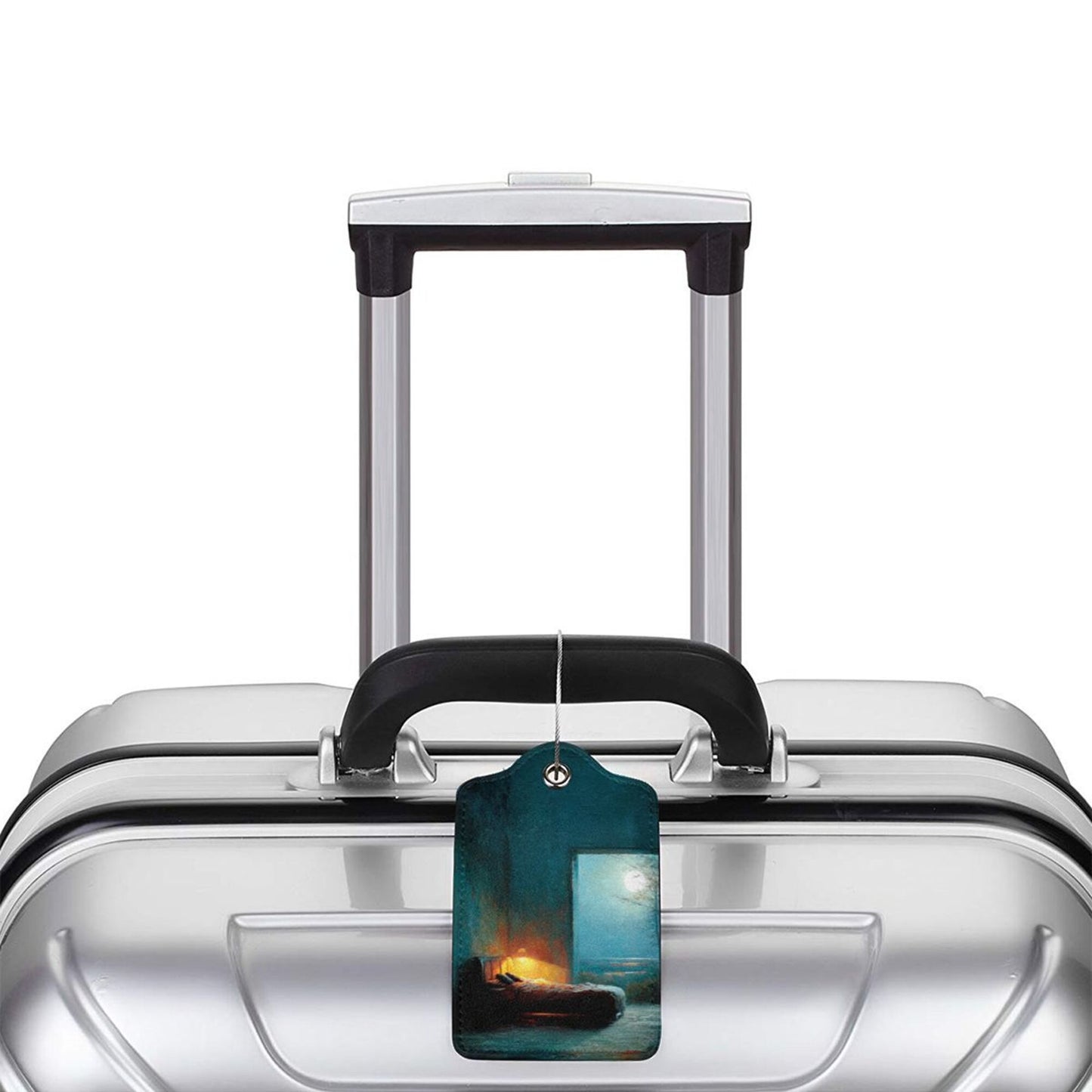 Nightscape Oil Painting Stainless Steel Leather Luggage Tags (2 - Pack, 2.9in×4.6in/7.3cm×11.6cm)