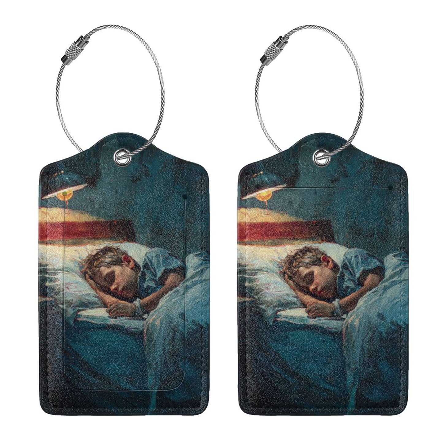 Sleeping Child Art Stainless Steel Leather Luggage Tags (2 - Pack, 2.9in×4.6in/7.3cm×11.6cm)
