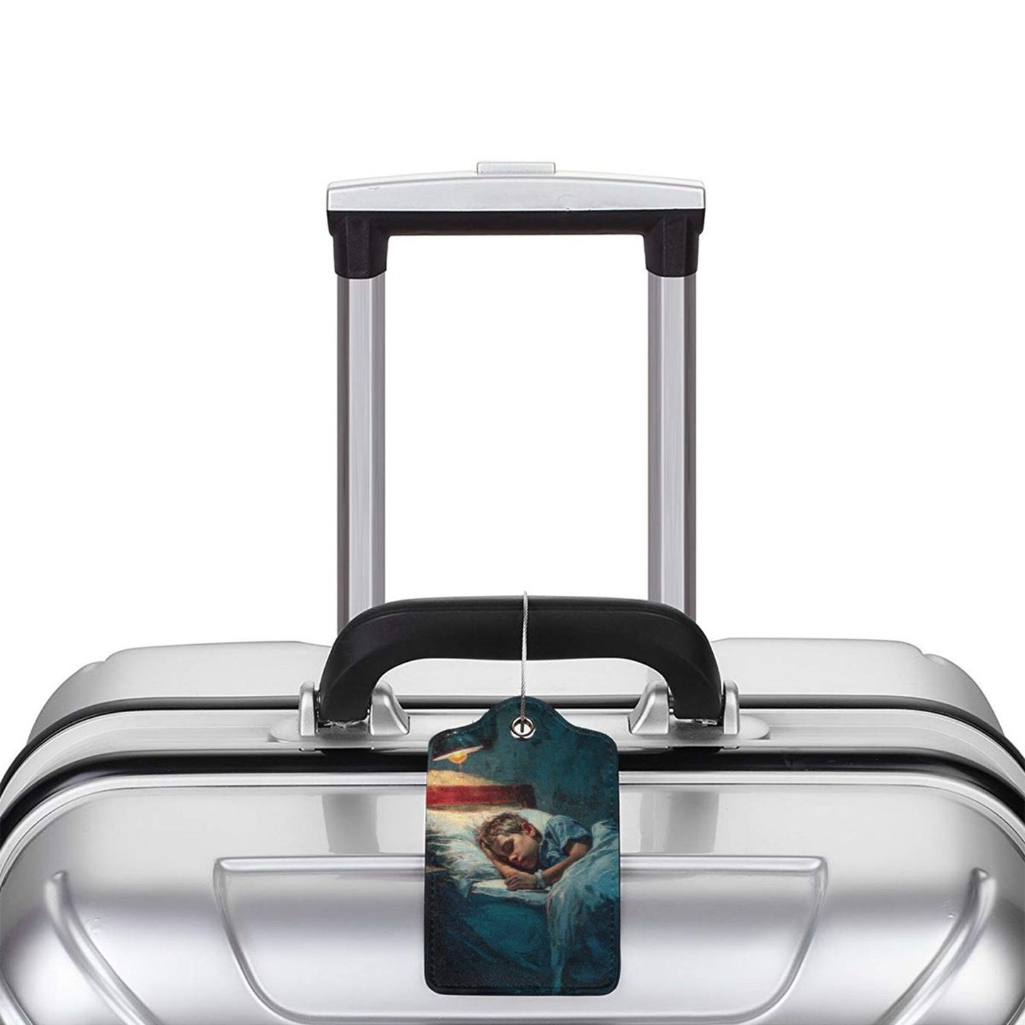 Sleeping Child Art Stainless Steel Leather Luggage Tags (2 - Pack, 2.9in×4.6in/7.3cm×11.6cm)