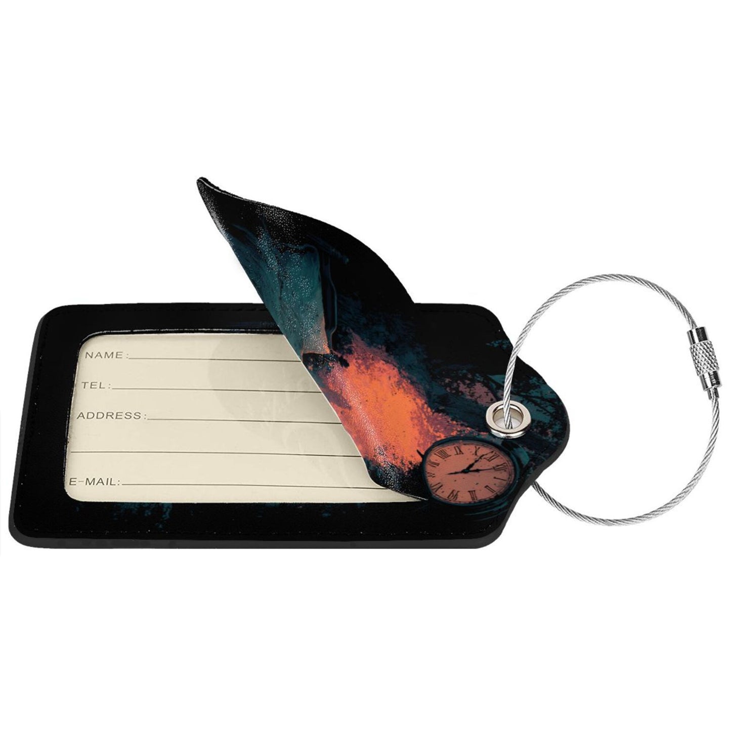 Surreal Time - Themed Stainless Steel Leather Luggage Tags (2 - Pack, 2.9in×4.6in/7.3cm×11.6cm)