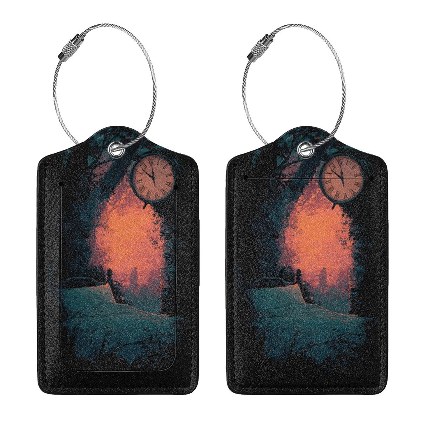 Surreal Time - Themed Stainless Steel Leather Luggage Tags (2 - Pack, 2.9in×4.6in/7.3cm×11.6cm)