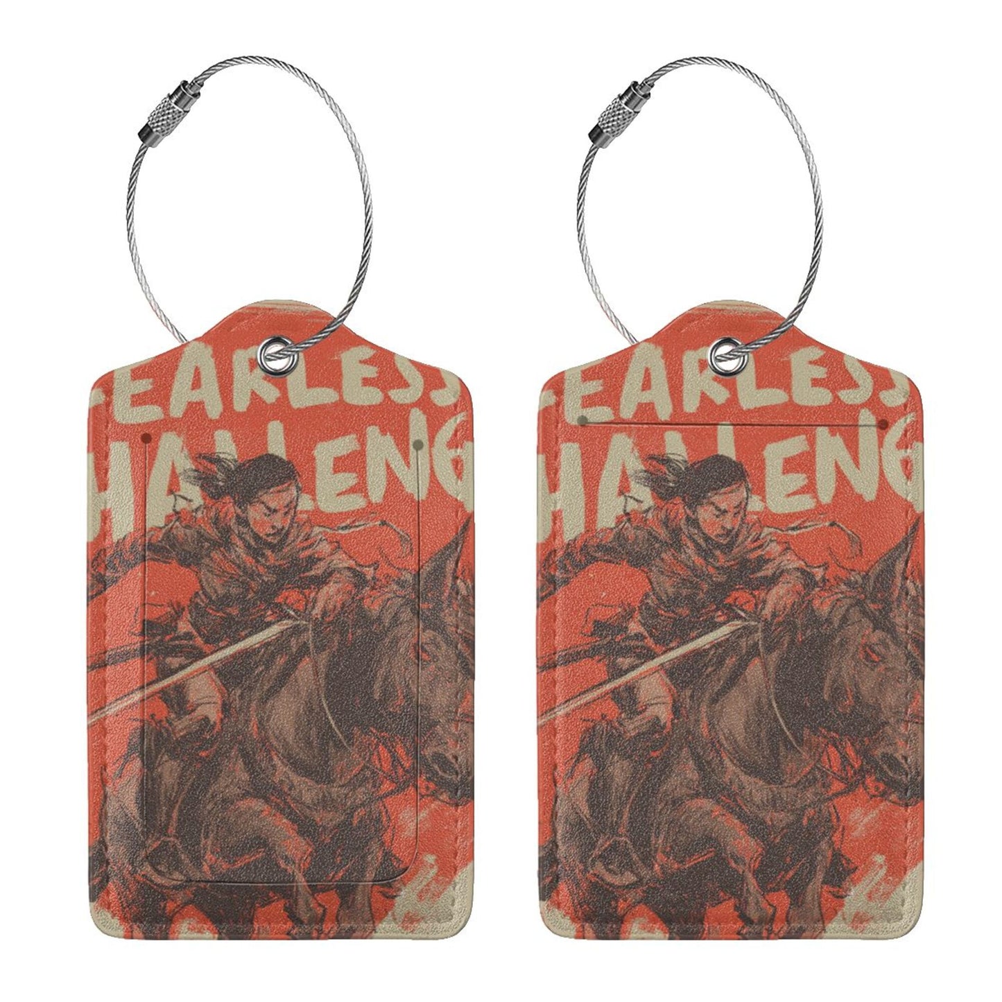 “Fearless Challenge” Knight - Themed Stainless Steel Leather Luggage Tags (2 - Pack, 2.9in×4.6in/7.3cm×11.6cm)