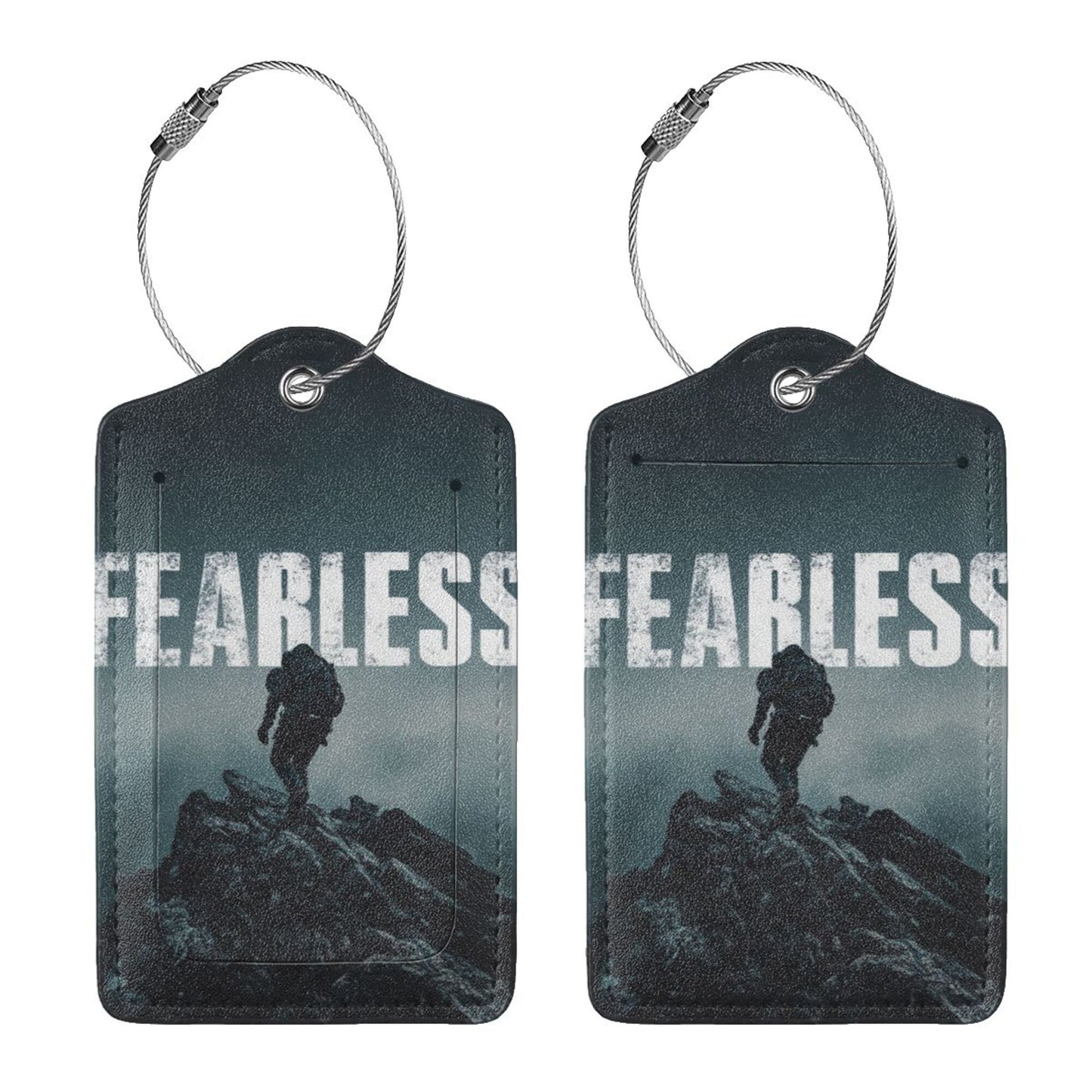 Fearless Climber Stainless Steel Leather Luggage Tags (2 - Pack, 2.9in×4.6in/7.3cm×11.6cm)