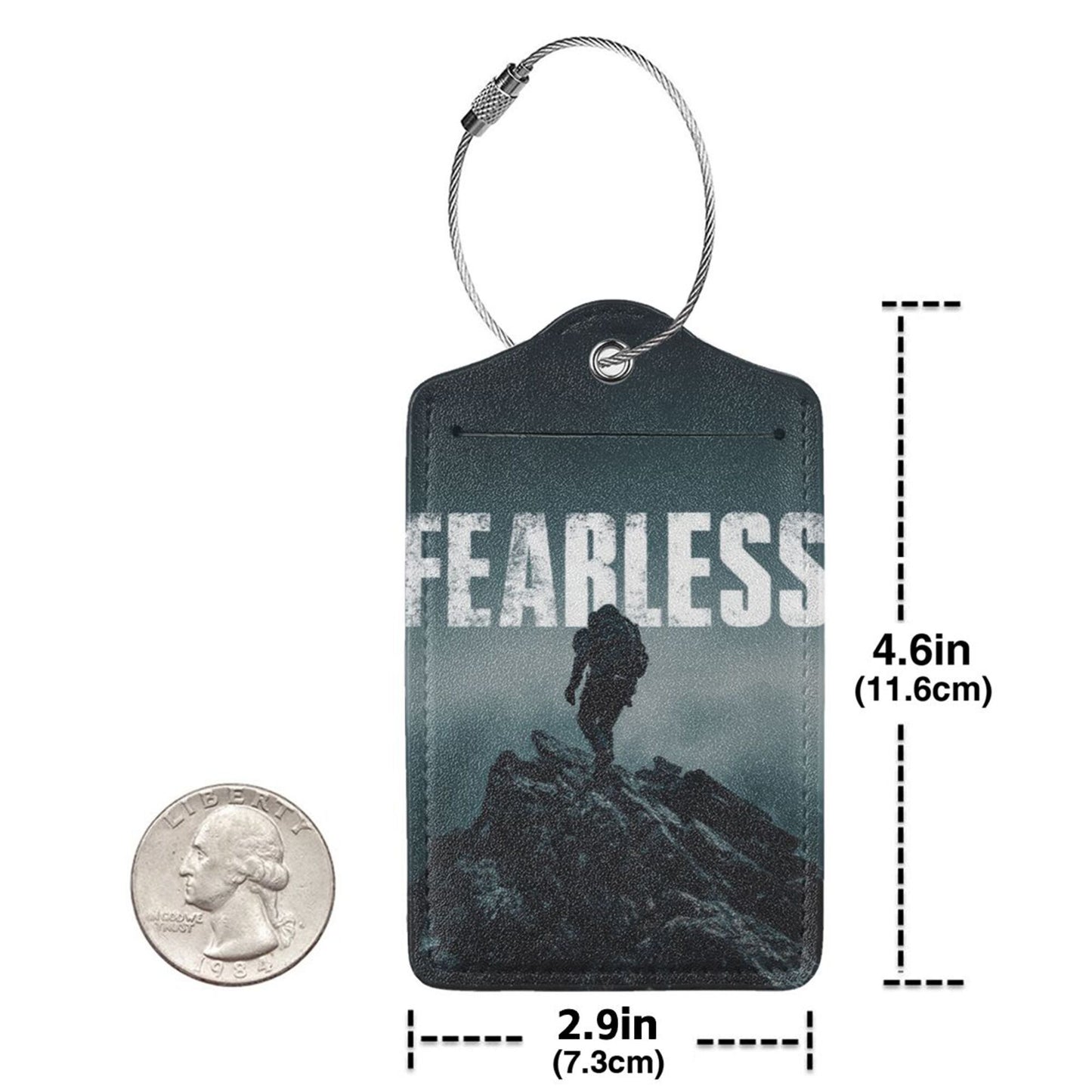 Fearless Climber Stainless Steel Leather Luggage Tags (2 - Pack, 2.9in×4.6in/7.3cm×11.6cm)