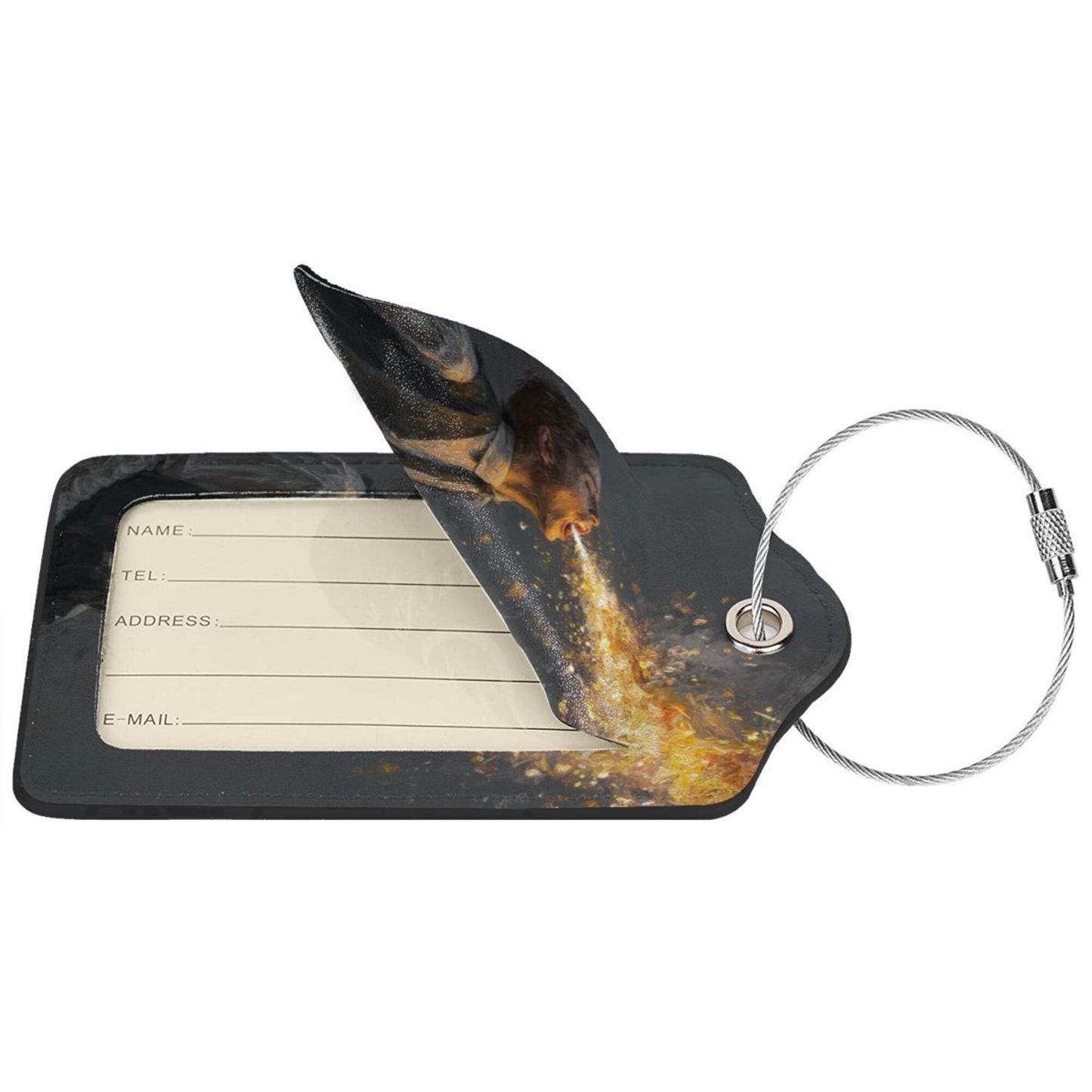 Fantasy Gold - Spitting Art Stainless Steel Leather Luggage Tag, Travel Bag Anti - loss Identification Tag (2.9in×4.6in/7.3cm×11.6cm, Set of 2)