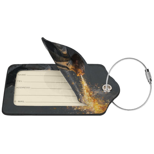 Fantasy Gold - Spitting Art Stainless Steel Leather Luggage Tag, Travel Bag Anti - loss Identification Tag (2.9in×4.6in/7.3cm×11.6cm, Set of 2)