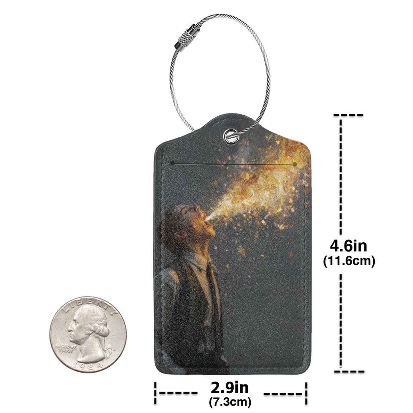 Fantasy Gold - Spitting Art Stainless Steel Leather Luggage Tag, Travel Bag Anti - loss Identification Tag (2.9in×4.6in/7.3cm×11.6cm, Set of 2)