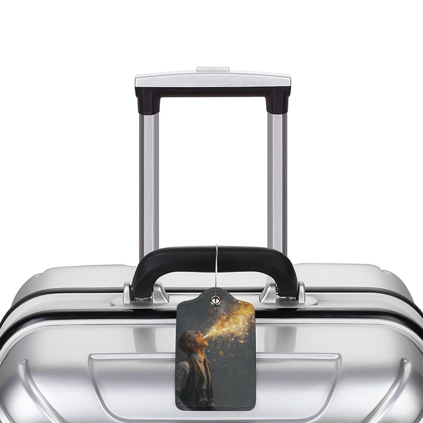 Fantasy Gold - Spitting Art Stainless Steel Leather Luggage Tag, Travel Bag Anti - loss Identification Tag (2.9in×4.6in/7.3cm×11.6cm, Set of 2)