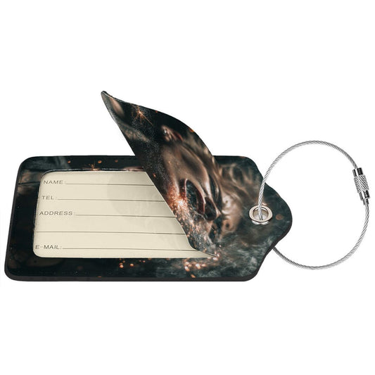 Edgy Spark - Spitting Art Stainless Steel Leather Luggage Tags (2 - Pack, 2.9in×4.6in/7.3cm×11.6cm)