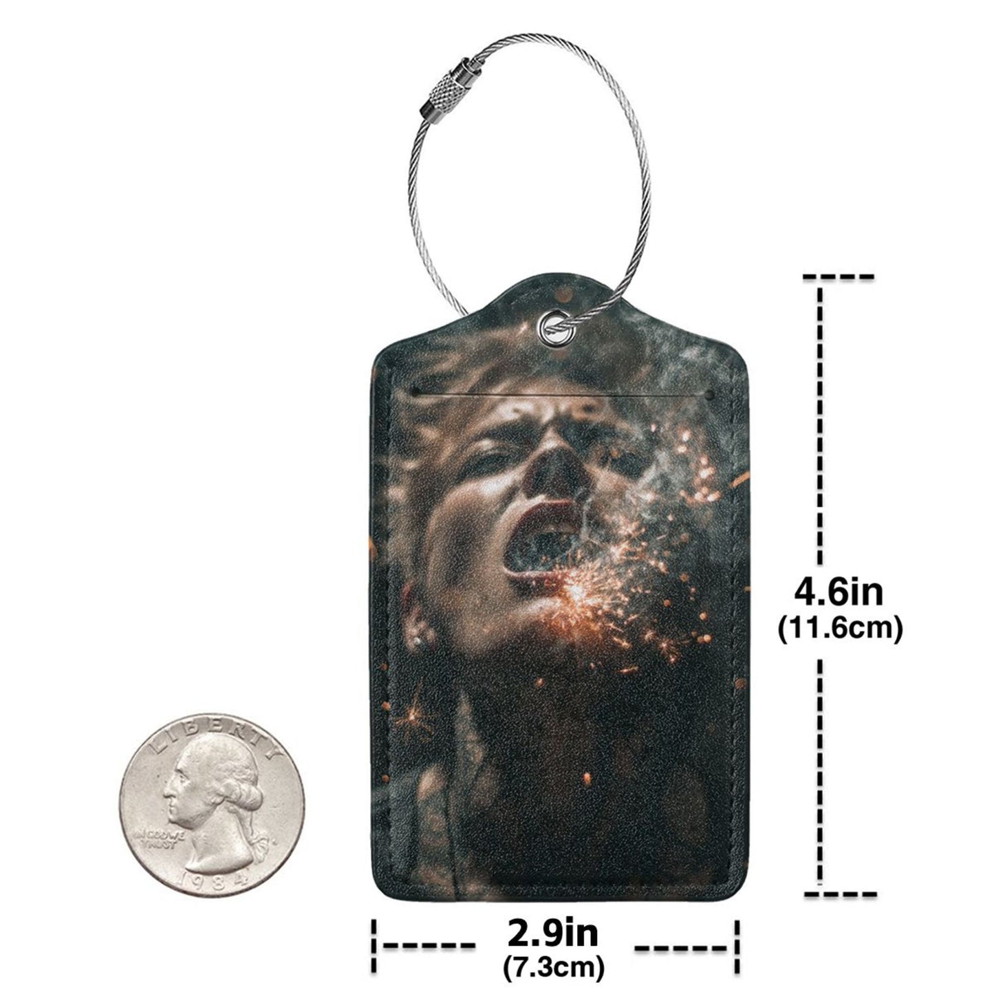 Edgy Spark - Spitting Art Stainless Steel Leather Luggage Tags (2 - Pack, 2.9in×4.6in/7.3cm×11.6cm)
