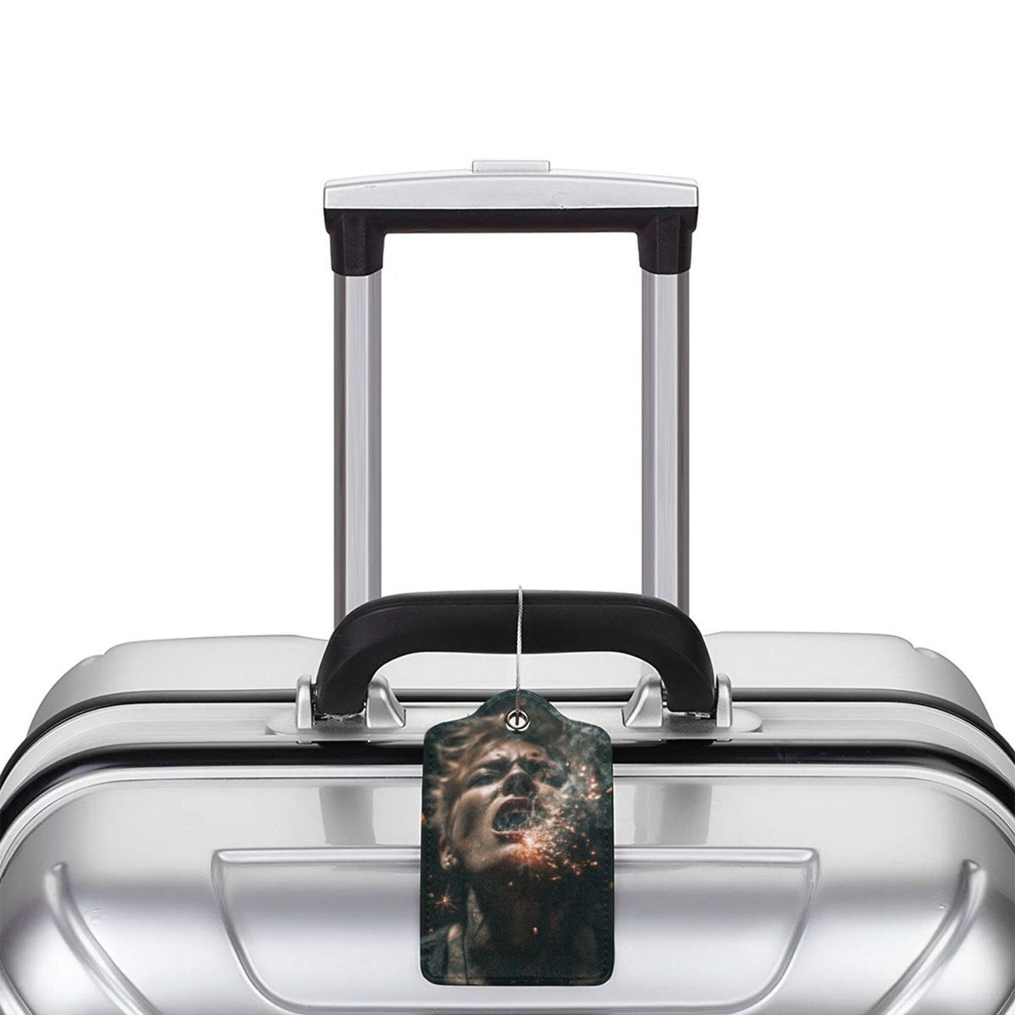 Edgy Spark - Spitting Art Stainless Steel Leather Luggage Tags (2 - Pack, 2.9in×4.6in/7.3cm×11.6cm)