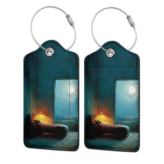 Nightscape Oil Painting Stainless Steel Leather Luggage Tags (2 - Pack, 2.9in×4.6in/7.3cm×11.6cm)