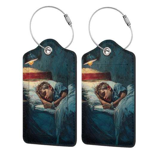 Sleeping Child Art Stainless Steel Leather Luggage Tags (2 - Pack, 2.9in×4.6in/7.3cm×11.6cm)