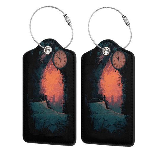 Surreal Time - Themed Stainless Steel Leather Luggage Tags (2 - Pack, 2.9in×4.6in/7.3cm×11.6cm)