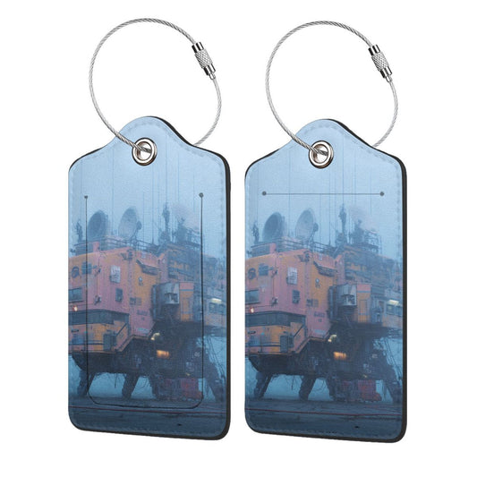 Cyberpunk Mech - Style Stainless Steel Leather Luggage Tags (2 - Pack, 2.9in×4.6in/7.3cm×11.6cm)