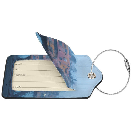 Cyberpunk Mech - Style Stainless Steel Leather Luggage Tags (2 - Pack, 2.9in×4.6in/7.3cm×11.6cm)