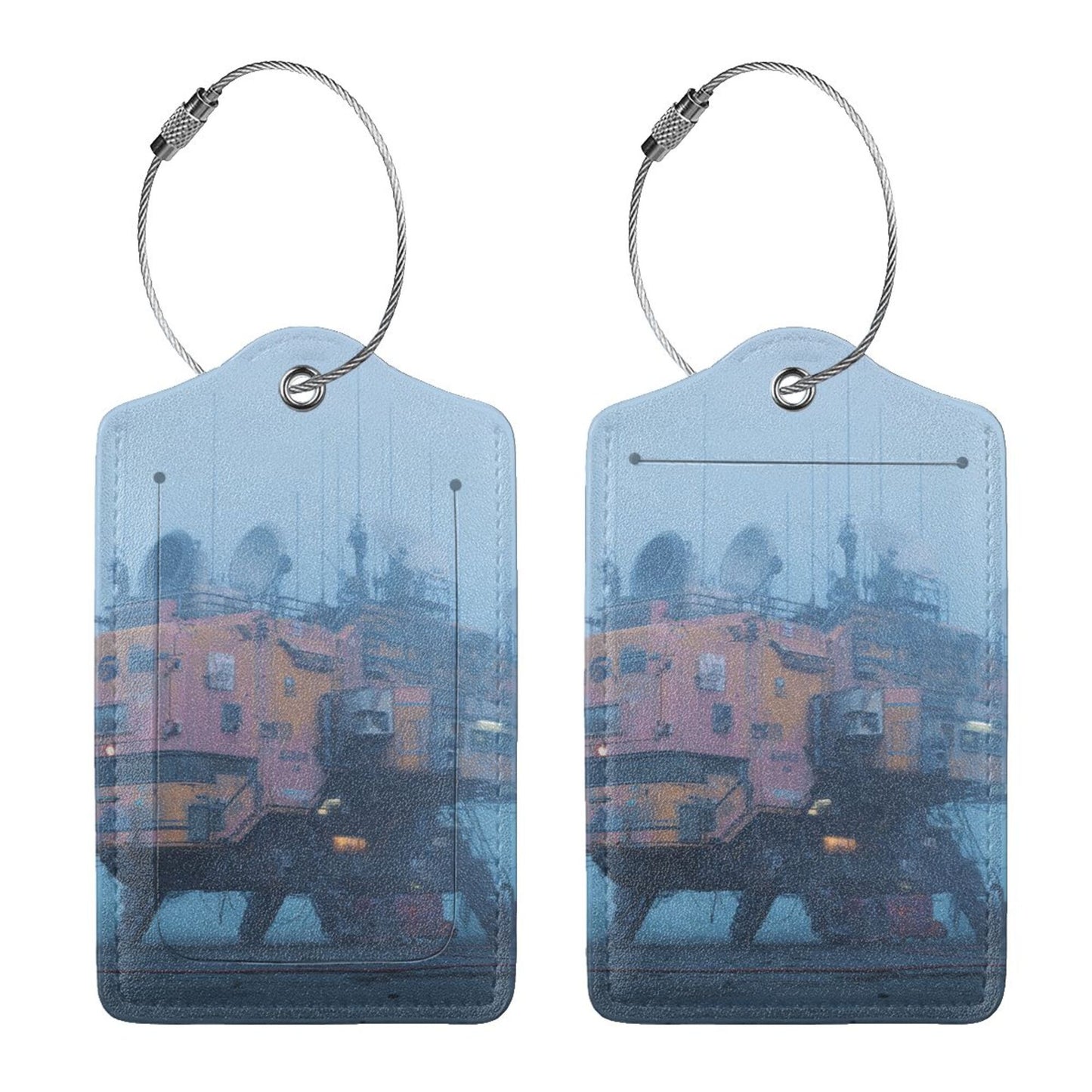 Cyberpunk Mech - Style Stainless Steel Leather Luggage Tags (2 - Pack, 2.9in×4.6in/7.3cm×11.6cm)