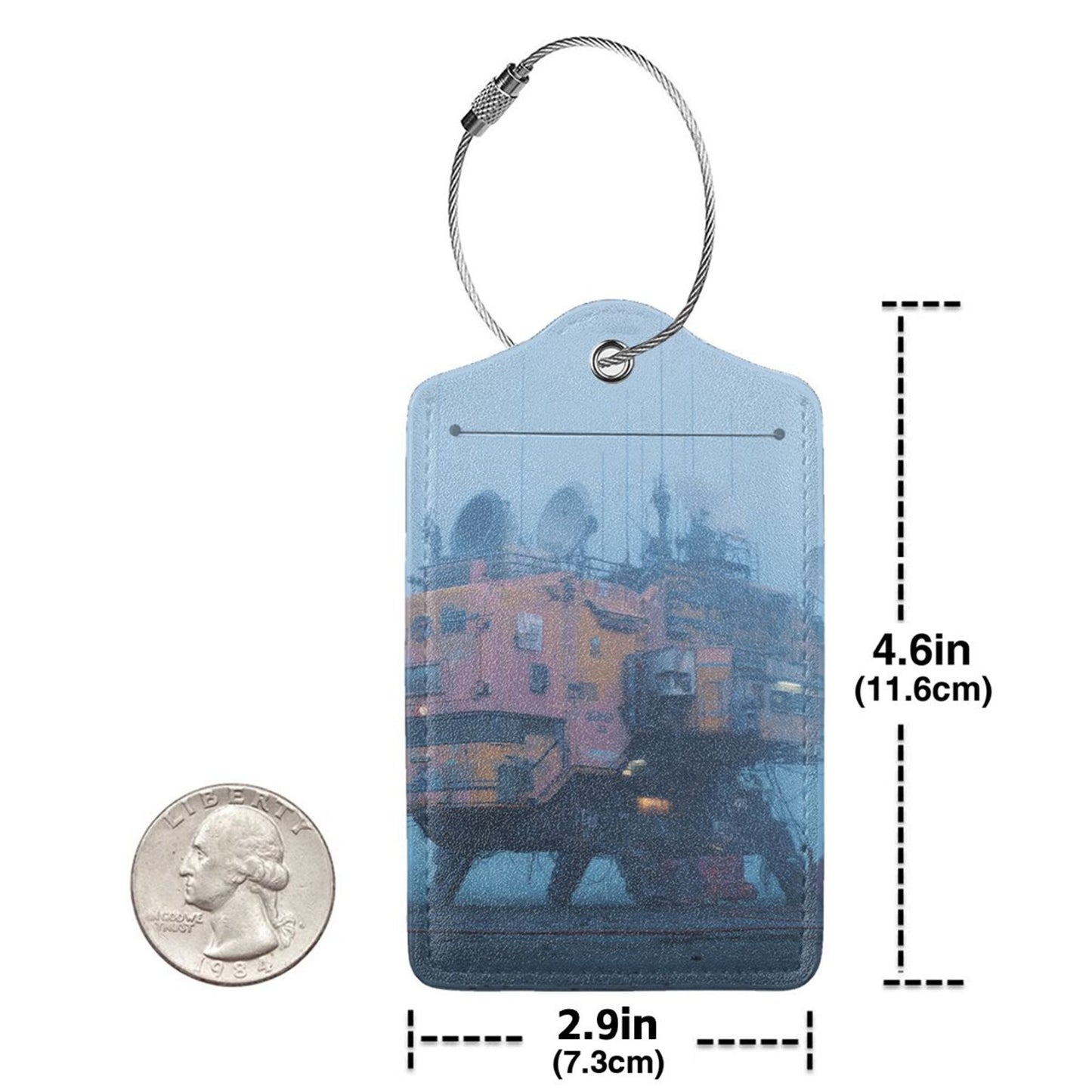 Cyberpunk Mech - Style Stainless Steel Leather Luggage Tags (2 - Pack, 2.9in×4.6in/7.3cm×11.6cm)