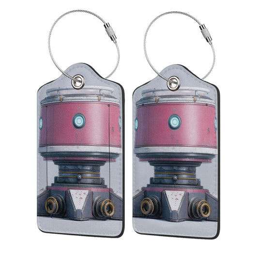 Retro - Futuristic Robot Stainless Steel Leather Luggage Tags (2 - Pack, 2.9in×4.6in/7.3cm×11.6cm)