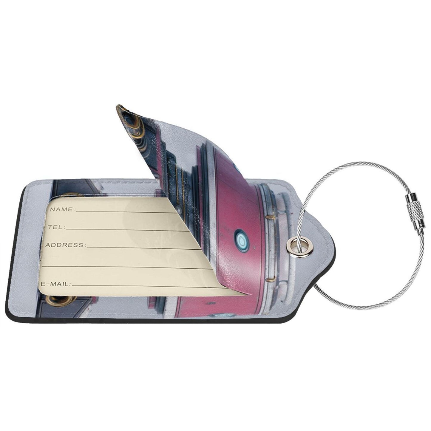 Retro - Futuristic Robot Stainless Steel Leather Luggage Tags (2 - Pack, 2.9in×4.6in/7.3cm×11.6cm)