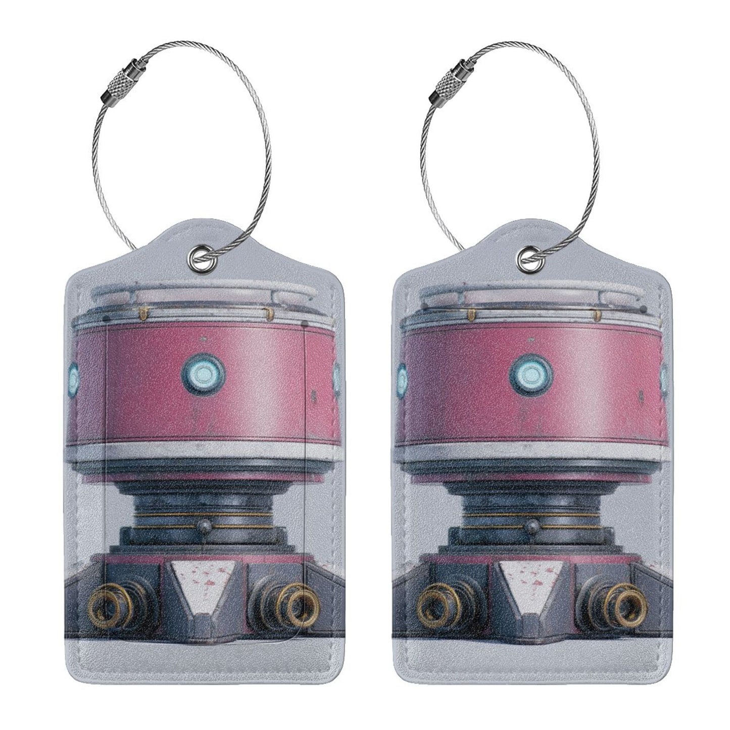 Retro - Futuristic Robot Stainless Steel Leather Luggage Tags (2 - Pack, 2.9in×4.6in/7.3cm×11.6cm)