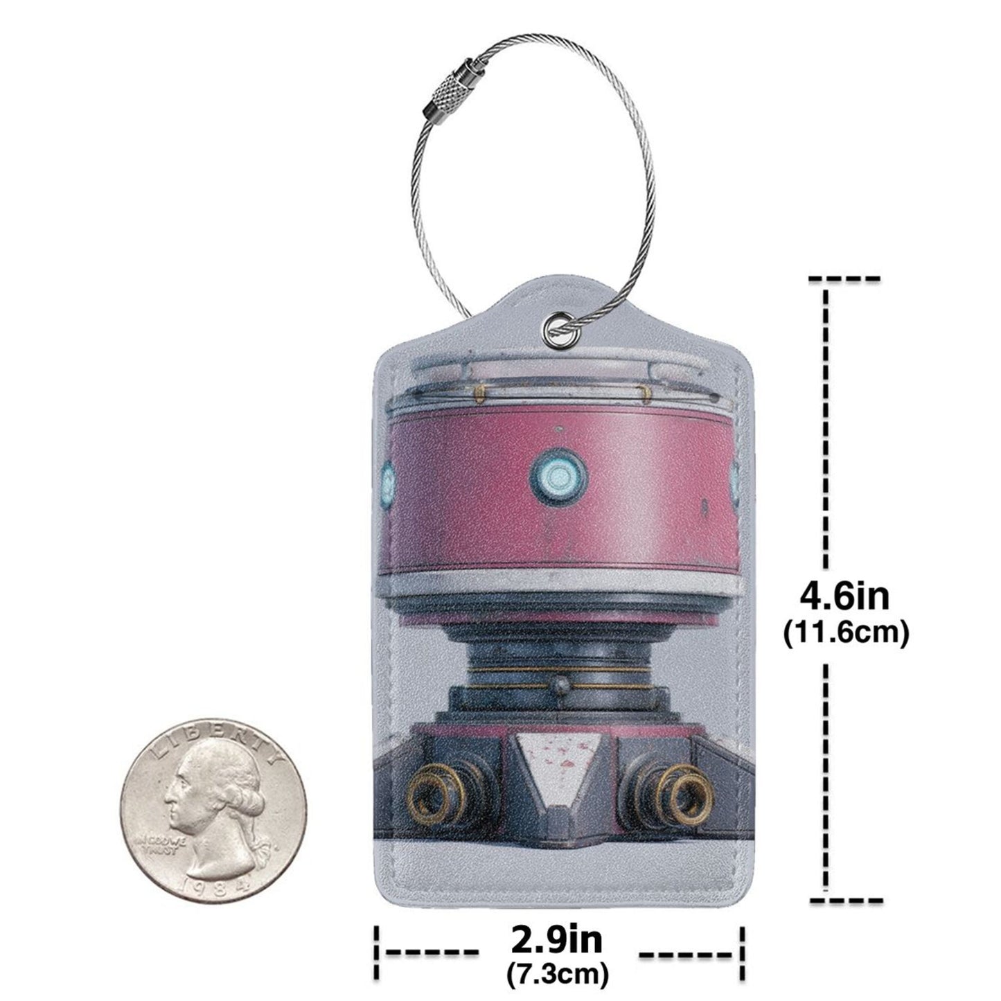Retro - Futuristic Robot Stainless Steel Leather Luggage Tags (2 - Pack, 2.9in×4.6in/7.3cm×11.6cm)