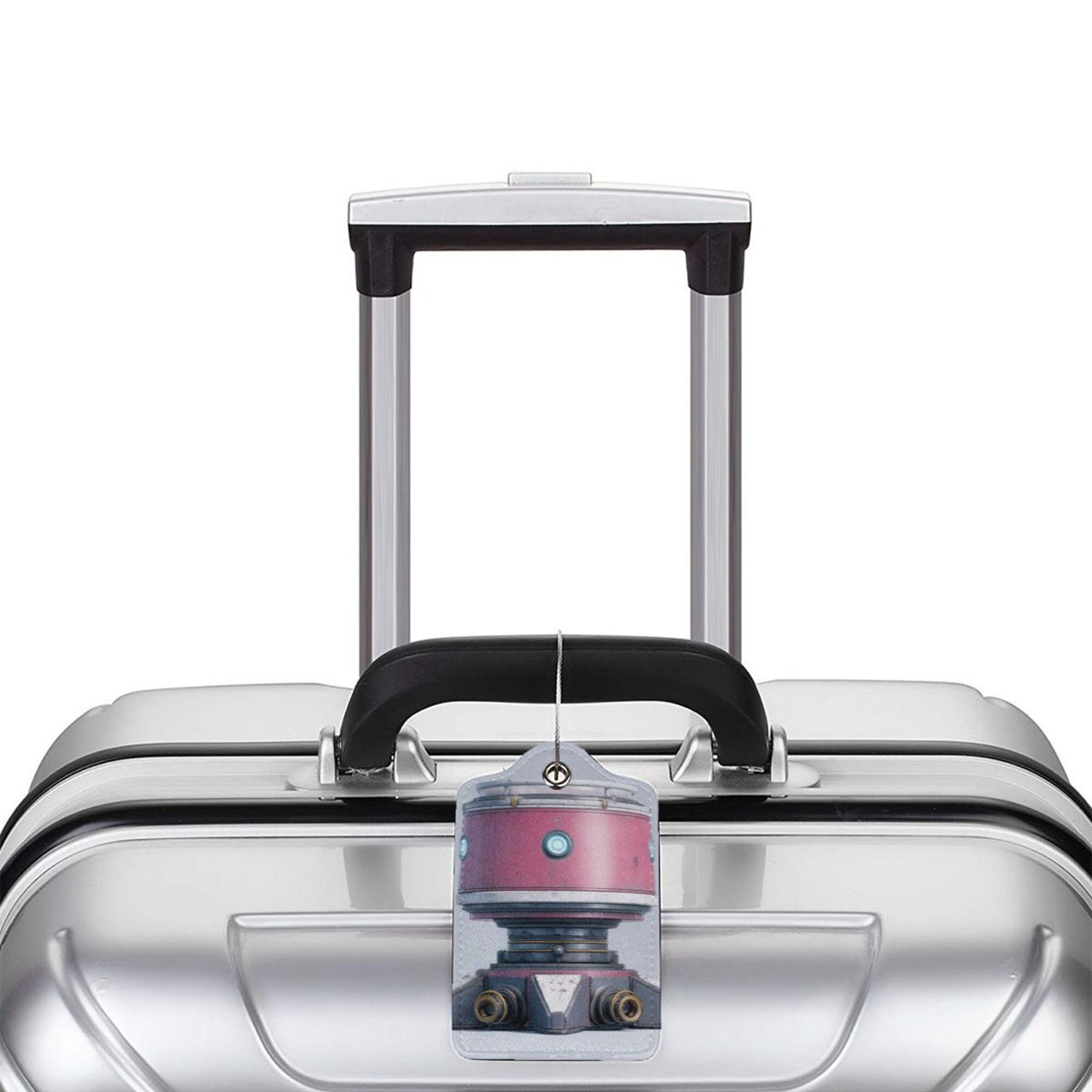 Retro - Futuristic Robot Stainless Steel Leather Luggage Tags (2 - Pack, 2.9in×4.6in/7.3cm×11.6cm)