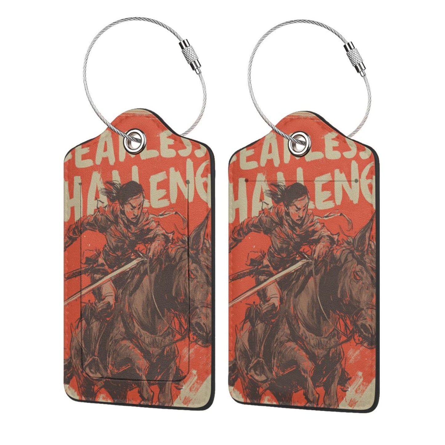 “Fearless Challenge” Knight - Themed Stainless Steel Leather Luggage Tags (2 - Pack, 2.9in×4.6in/7.3cm×11.6cm)