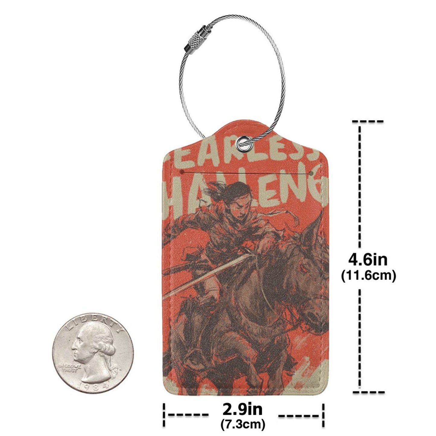 “Fearless Challenge” Knight - Themed Stainless Steel Leather Luggage Tags (2 - Pack, 2.9in×4.6in/7.3cm×11.6cm)