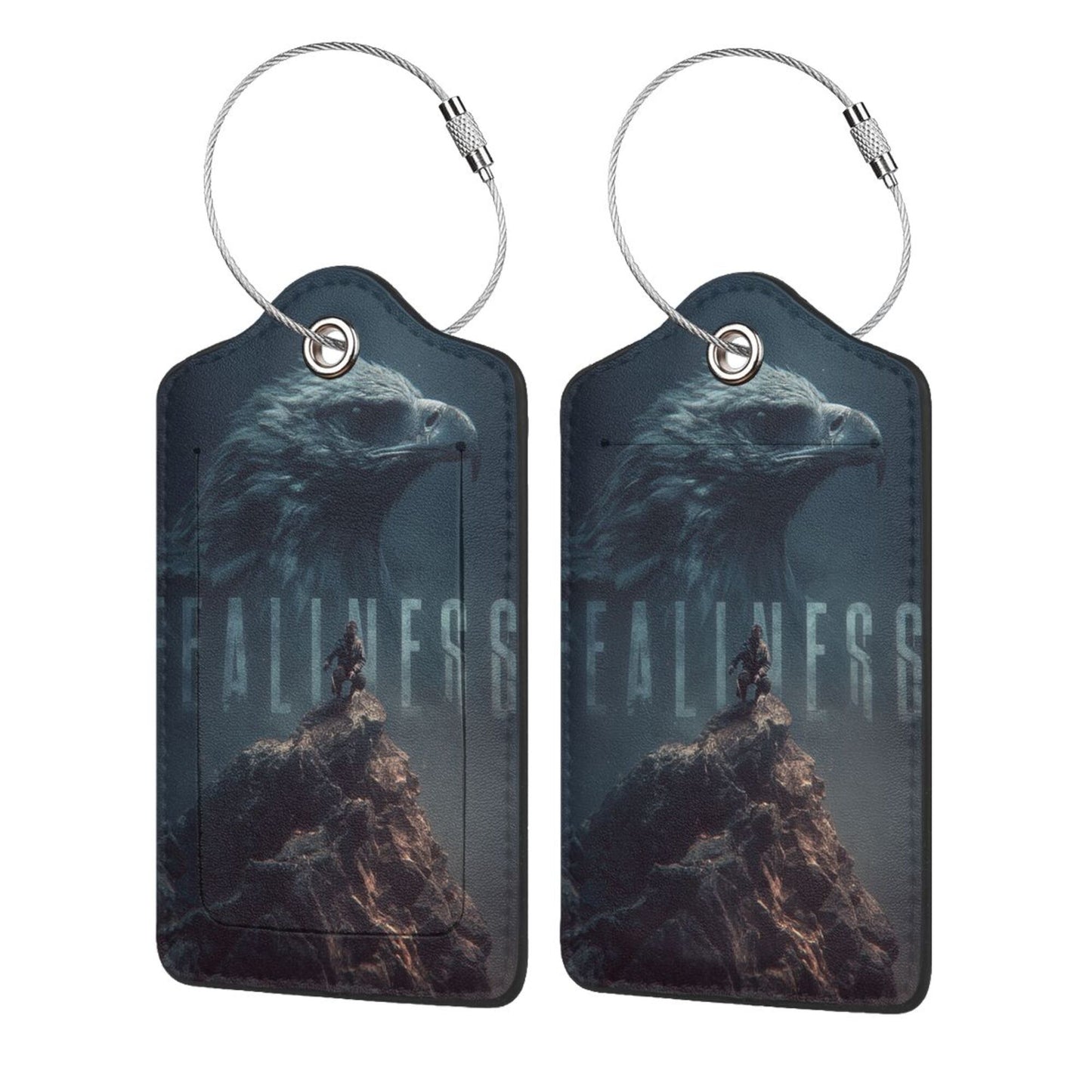 “Eagle Soaring” Theme Stainless Steel Leather Luggage Tags (2 - Pack, 2.9in×4.6in/7.3cm×11.6cm)