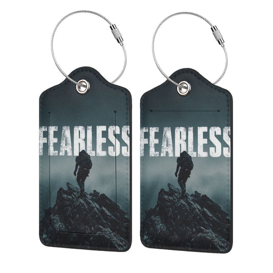 Fearless Climber Stainless Steel Leather Luggage Tags (2 - Pack, 2.9in×4.6in/7.3cm×11.6cm)