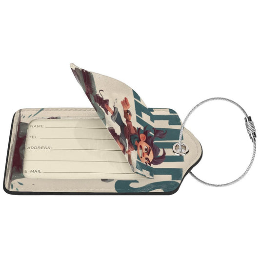 Cartoon Warrior - Patterned Stainless Steel Leather Luggage Tags (2 - Pack, 2.9in×4.6in/7.3cm×11.6cm)