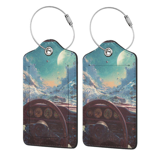 Cyberpunk - Style Cosmic Cockpit Stainless Steel Leather Luggage Tags (2 - Pack, 2.9in×4.6in/7.3cm×11.6cm)