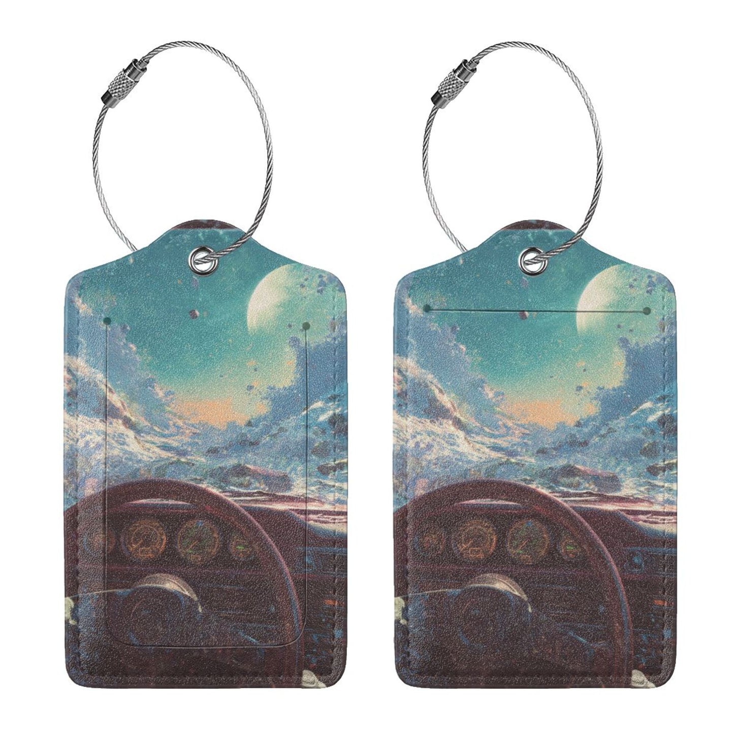 Cyberpunk - Style Cosmic Cockpit Stainless Steel Leather Luggage Tags (2 - Pack, 2.9in×4.6in/7.3cm×11.6cm)