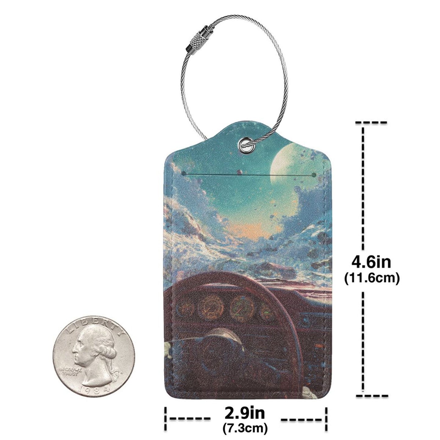 Cyberpunk - Style Cosmic Cockpit Stainless Steel Leather Luggage Tags (2 - Pack, 2.9in×4.6in/7.3cm×11.6cm)