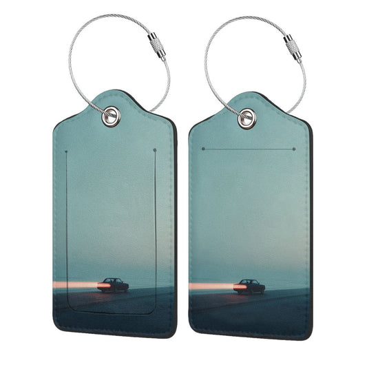 Road - Chasing - Light Car - Themed Stainless Steel Leather Luggage Tags (2 - Pack, 2.9in×4.6in/7.3cm×11.6cm)
