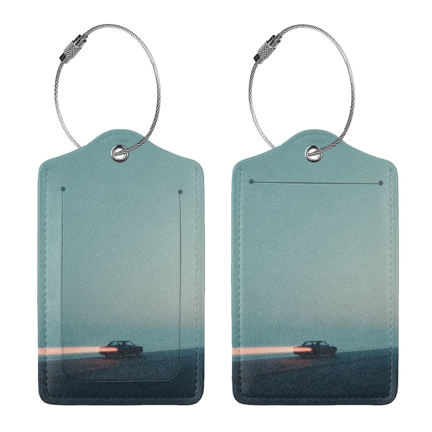 Road - Chasing - Light Car - Themed Stainless Steel Leather Luggage Tags (2 - Pack, 2.9in×4.6in/7.3cm×11.6cm)